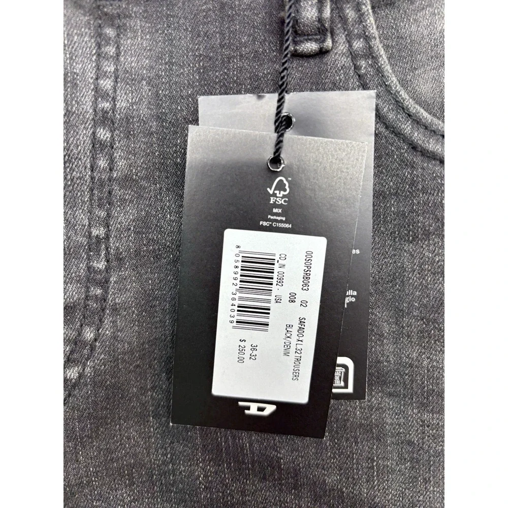 DIESEL Jeans Mens 36x32 Safado Straight Black Denim Button Fly RM063 NWT